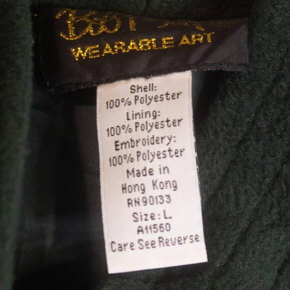 Bob Mackie Wearable Art Jacket Women's Large Green Fleece Fall‎ Autumn Leaves - Picture 2 of 6